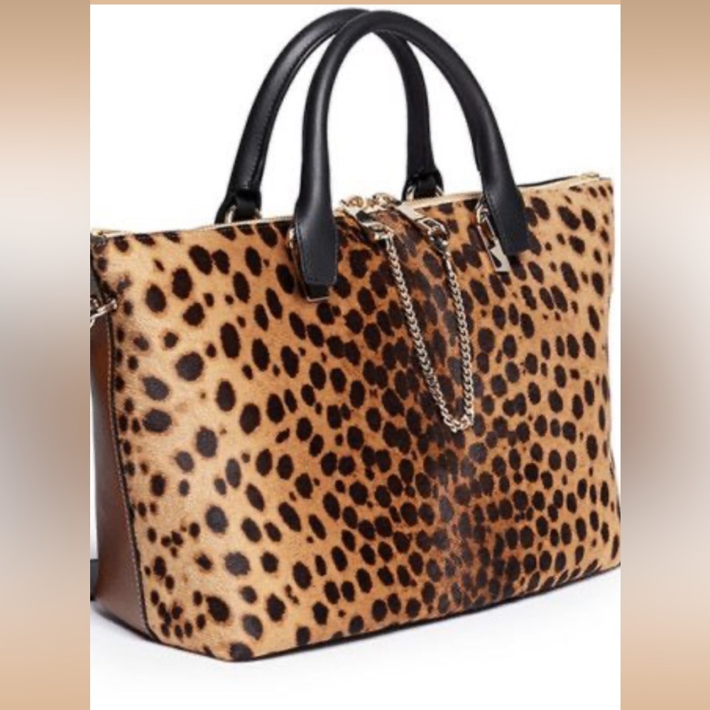 Chloe Brown and Black Leopard Print Pony Hair Tote Bag Luxurious Design